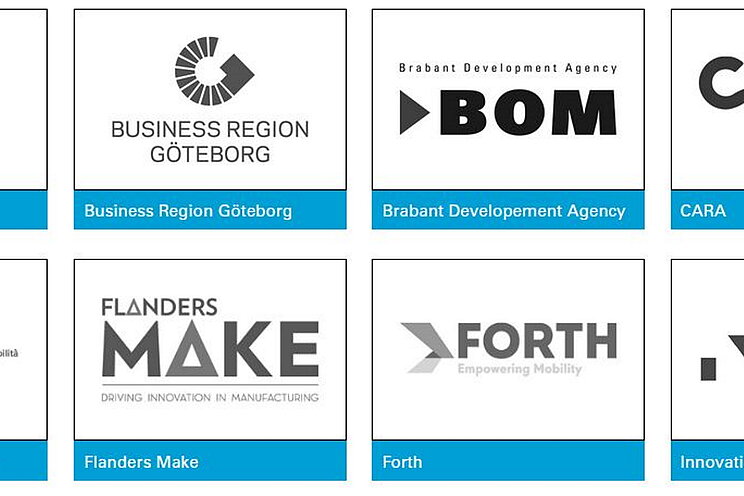 Ein Screenshot zeigt eine Übersicht der internationalen Partnerorganisationen des Clusters Elektromobilität Süd-West.