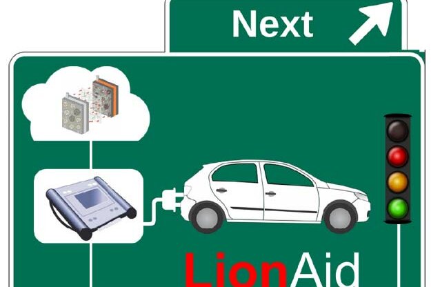 Veranschaulichung eines Diagnosetools für Lithium-Ionen-Batterien auf grünem Hintergrund